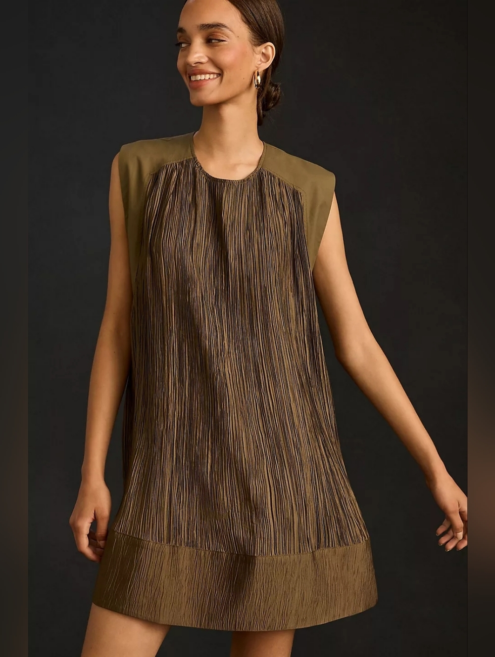 💘 Anthropologie cap sleeve plisse mini dress size S